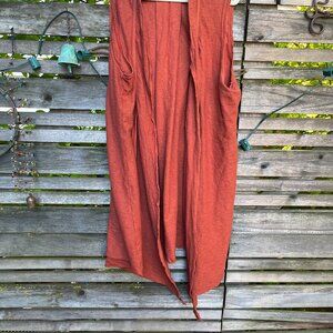 Cut Loose Rust-Brown Cotton-Linen Long Open Vest XL